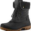 mysoft Women's Waterproof Snow Boots Insulated Warm, Lace-Up Winter Mid Calf Duck Boots for Outdoor (9, Black)