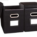 2 Pack Hanging File Folders Organizer with Lid, Letter Size Fabric File Storage Box Collapsible, Portable Office Document Holder with Metal Handle, Smooth PVC Rails, Black