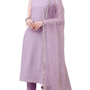 Women's Silk Chikankari Kurta Pant & Dupatta Set
Color: Purple
Size: M