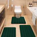 Christmas Striped Deep Green Bathroom Rug Set 3 Pieces Ultra Soft, Non Slip Chenille Bath Carpet, Absorbent Plush Shaggy Bath Mats for Bathroom, Toilet, Bedroom, Kitchen
