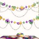 Cheerland Green Purple Gold Mardi Gras Mask Banner Paper Bead Garland Set for Mardi Gras Theme Party Decorations Triangle Flag Bunting for Fat Tuesday Party Supplies Carnival New Orleans Party Decor