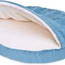 Furhaven 26" Round Orthopedic Dog Bed for Medium/Small Dogs w/ Removable Washable Cover, For Dogs Up to 30 lbs - Sherpa & Suede Snuggery - Blue, 26-inch