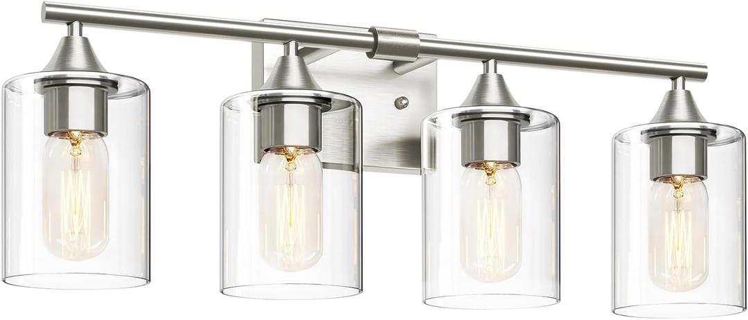 4-Light Bathroom Light Fixtures,Brushed Nickel Vanity Lighting Fixtures,Modern Wall Lighting Sconces for Mirror Bedroom Living Room Vanity Table Hallway