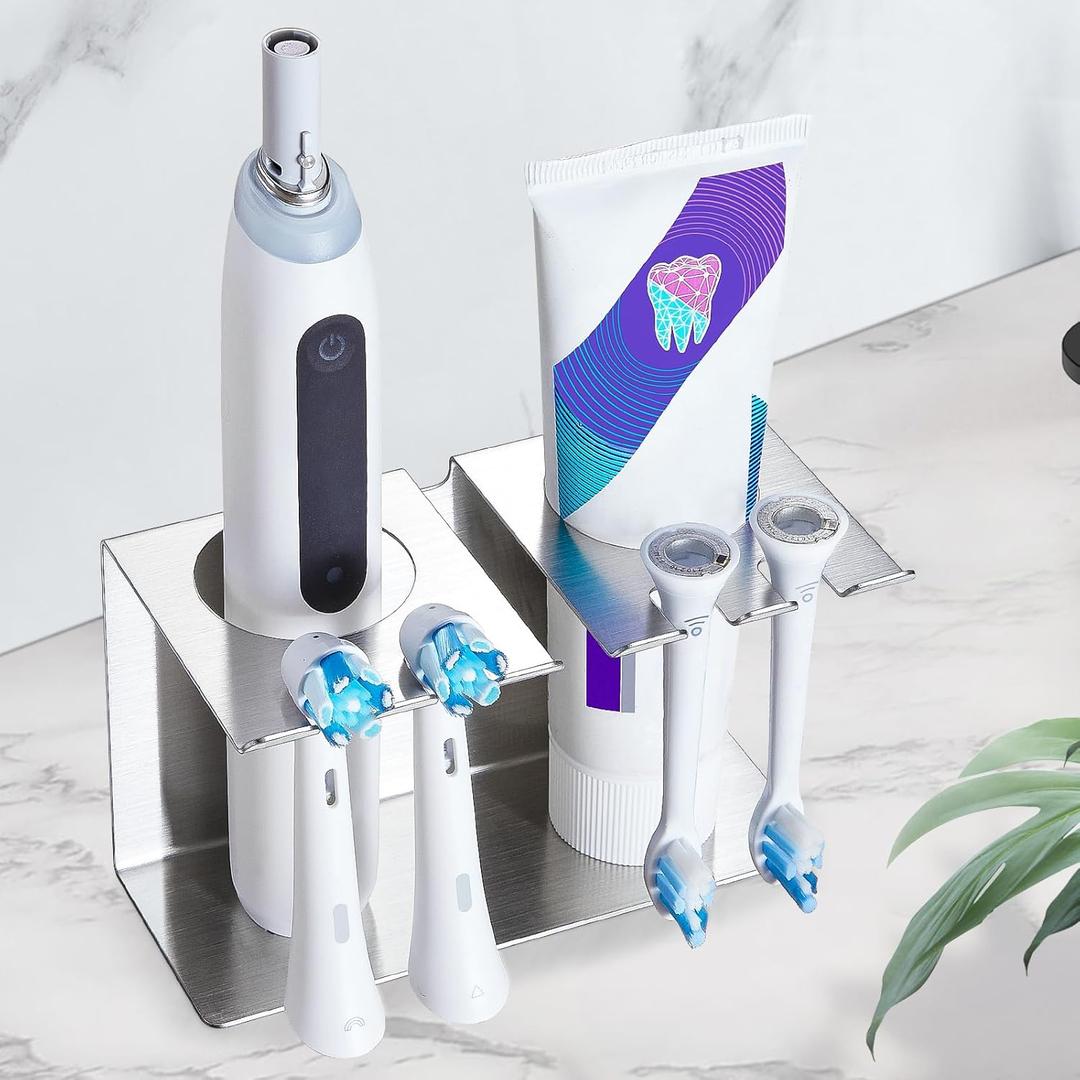 Toothbrush Head Holders, Electric Tooth Brush Head Holder, Wall Mounted Toothpaste Holder for Bathrooms Shower, Adhesive Tooth Brushing Holder Razor Holder Organizer Storage (Silver)