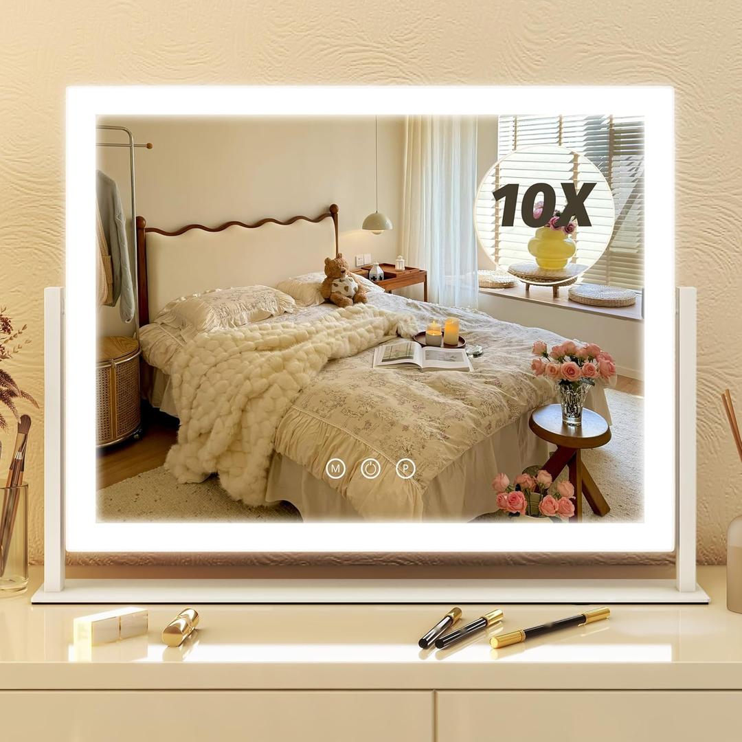 FENNIO Vanity Mirror with Lights 13'' x 17'' Makeup Mirror with Lights,Vanity Mirror Touch Screen with 3-Color Lighting,Dimmable,for Vanity Desk Bedroom White