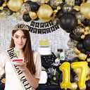17th Birthday Decoration for Girls Black and Gold Birthday Party Balloon Decoration Set Happy Birthday Banner Crown Birthday Strap Confetti Balloons Birthday Party(17th)
