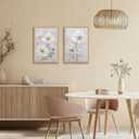 2pcs Framed Modern White Daisy Floral Wall Art -Watercolor Natural Beige Wildflower Canvas Painting -Elegant And Gentle Floral And Plant Artfor Living Room, Bedroom, Office Decor16x24in