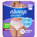 Always Discreet Boutique Incontinence and Postpartum Underwear for Women, Maximum Protection, S/M, Rosy, 12 Count x 4 Packs (48 Count Total) (Packaging May Vary)