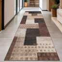 Modern Geometric Patchwork Indoor Runner Rug for Living Room, Chocolate 2'x 6' Rug Rockwood Collection Hardwood Floors Decor for Bedroom, Brown Throw Carpet for Office Entryway Dining Room