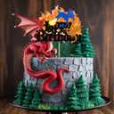 Dragon Cake Topper for Boys Girls Baby Shower Fire-breathing Dragon Knight Castle Party Supplies Glitter Dragon Happy Birthday Cake Decorations