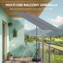 HOMSHADE 6x4ft Outdoor Balcony Umbrella - Flat Porch Pool Patio Umbrella Rectangular Canopy Shade UPF50+ UV Protection 360 Rotating & Tilting All Angles Applicable (Grey, No Base)
