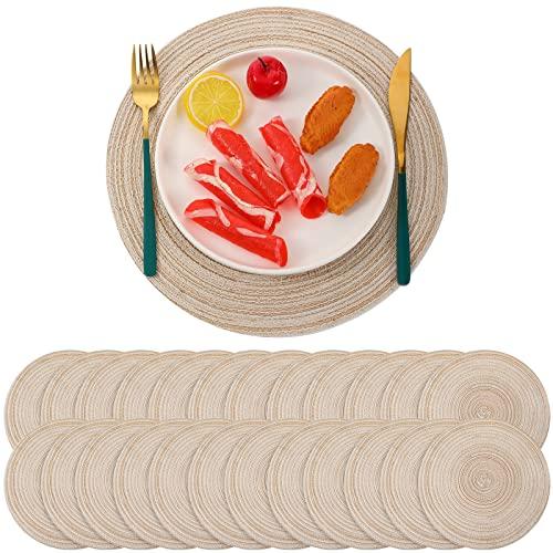 Buryeah 24 Pieces 13 Inch Christmas Round Placemats Circle Woven Place Mats Boho Decor Dining Table Mats Table Scape Hosting Friends for Wedding Birthday Dinner Parties (Beige)