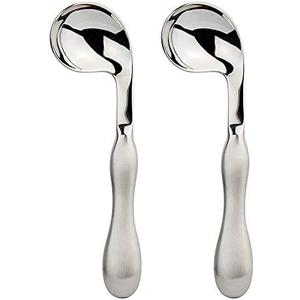 Adaptive Utensils 2pcs Curved Spoon Set Right Handed Angled Spoons Cutlery Utensil Stainless Steel Eating Silverware for Hand Tremors, Arthritis, Parkinson's or Elderly Use