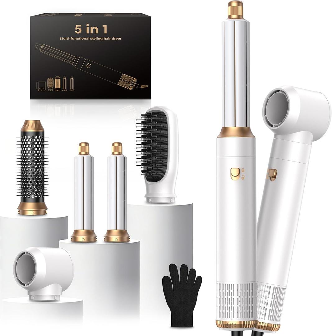 Hair Dryer Brush Set 5 in 1, Hot Air Styler Negative Ion Air Curling Wrap Air Curler, Round Brush Blow Dryer Curling Iron Hair Styling Tools Gift for Dry,Volumize, Straight,Curl,100-120V