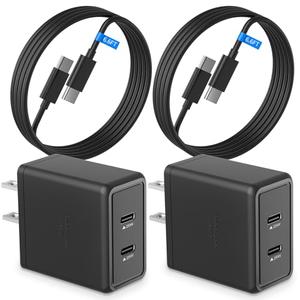 2 Pack 25W Super Fast Charger for Samsung Galaxy A17 A16 A15 A14 5G A56 A55 A54 A53 A52 A36 A32 A31 A41 A51 A71 S26, Dual USB C Ports Travel Adapter+2 * 6.6FT Type C Cable Cord
