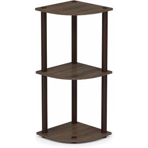 Furinno TURN-N-TUBE Corner Shelf, 3-Tier Corner Bookshelf, Display Storage Shelves with Open Shelves, for Organization and Storage, Living Room, Home Office, Garage, Walnut