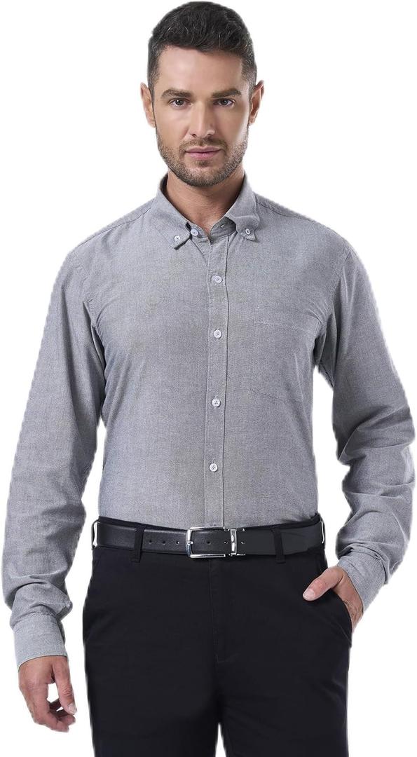 Cotton King Mens Dress Shirts 100% Cotton Long Sleeve Solid Formal Shirts for Men Button Down Business Casual Oxford Shirts with Pocket - Carbon Black - (XL)