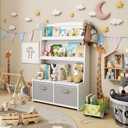 WISUCART Kids Bookshelf withToy Storage Organizer, 3 Tier Bamboo Todders Book Shelf Large Book Rack for Child Room Playroom Nursery for Kids, Children, Toddlers (White)