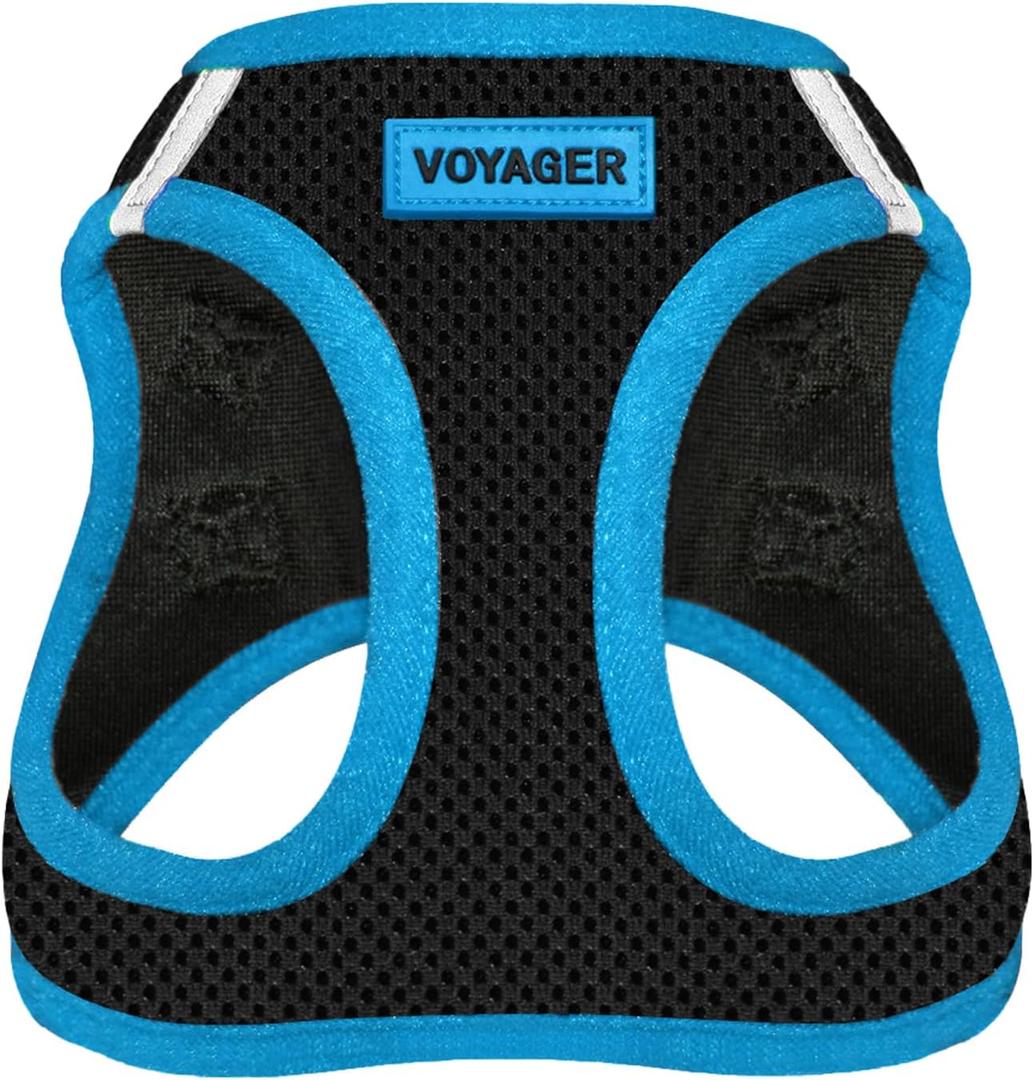 Best Pet Supplies - All Weather Mesh/Plush, Reflective, No Pull Harness for Small, Medium Dogs, Cats - Secure with Hook & Loop Fastener, Buckle, Double D-Rings - Black/Blue Trim, L (L (Chest: 18 - 20.5"))