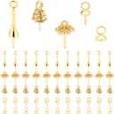 PH PandaHall 14K Gold Plated Screw Eye Pins 100pcs Cup Pearl Pendants 5 Style Bead Caps Pearl Cup Pendant Connector Golden Pins for Charms Beads Earring Necklace Bracelet Jewelry Making