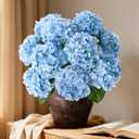 A Bunch 21in, Real Touch Hydrangea Artificial Flowers, with 5pcs Flower Head 10pcs Leaves, Faux Hydrangea Flowers for Home Office Decor Wedding Party Arrangements (1, Blue)