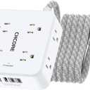 Surge Protector Power Strip - CHCORE 10 Ft Braided Extension Cord with 8 Outlets with 4 USB (2 USB C) Charging Ports, Flat Plug Multi Plug Outlet Extender Charging Station for Home Office, ETL, White