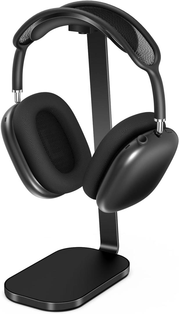 VICHYIE Headphone Stand for AirPods Max, Headset Holder with Aluminum Supporting Rod, Heavy Base Desk Stand Headphones Support Accessory for All Headphones - Black