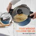 ACTIV CUISINE 5qt Pasta Pot with Strainer Lid, Cast Aluminum Stockpot Multipot, Nonstick Ceramic Coating make Cleanup easy with Tempered Glass Lid, Dishwasher Safe, Induction, Blue, 5 Quarts