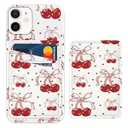 Aoldimu Cute Wallet Case for iPhone 12/ 12 Pro 6.1", Phone Wallet Stick On, Bow Cherry Ribbon Cases for Women Girls, Aesthetic Leather Phone Card Holder, Shockproof Protective Cover for iPhone 12