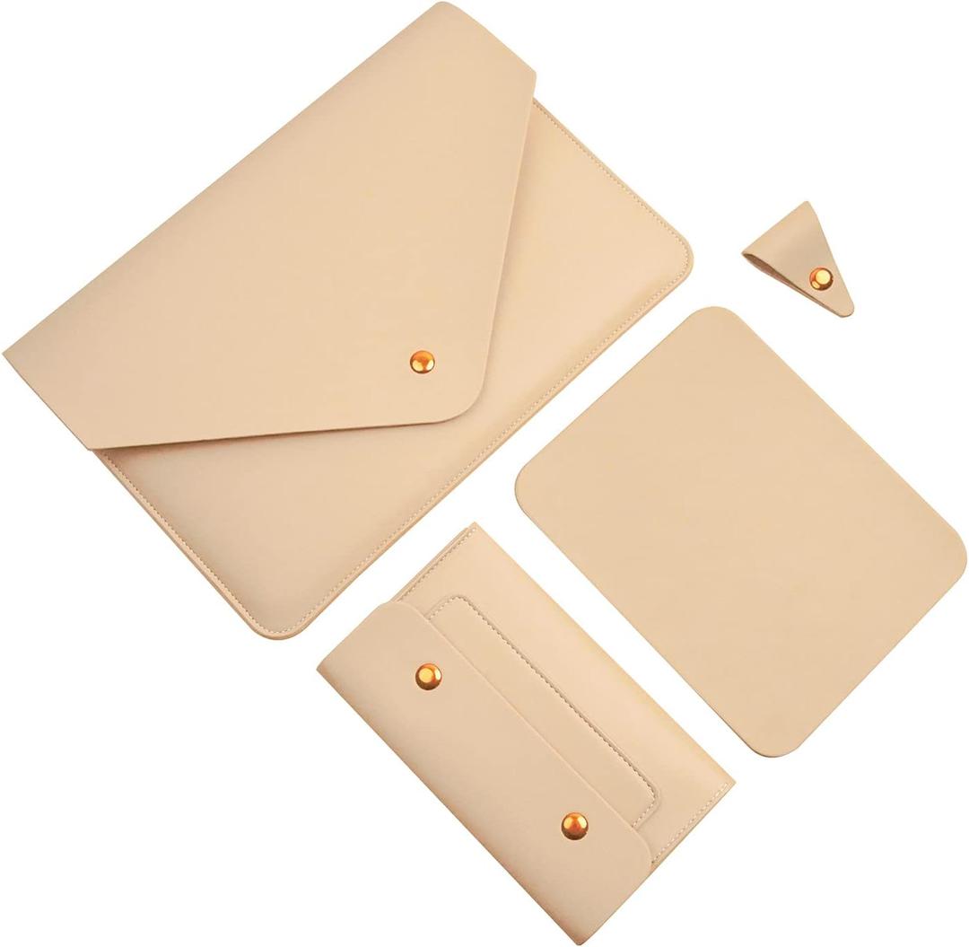 Laptop Sleeve 13 Inch Compatible with New 2024 MacBook Air 13, New MacBook Pro 13, Dell XPS 13 with Small Pouch, Mouse Pad and Cord Organizer, Color Beige