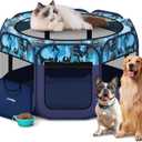 Dog Playpen, Pet Playpen, Portable Cat Playpen, Pop Up Foldable Puppy Playpen Exercise Kennel Tent with Carry Case Collapsible Bowl, Water -Resistant Shade Cover for Outdoor Indoor Travel (Large)