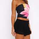 Cioatin Women Cute Floral Print Strapless Bandeau Tube Tops Y2K Aesthetic Sleeveless Slim Fit Flower Crop Tank Going Out (Black, S)