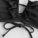 ZAFUL Women's Strapless Bandeau Bikini Top Ribbed V Wired Lace Up Ruffle Tie Swimsuits Bathing Suits Only Top (Black, M)