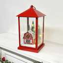 Scenic Lighted Christmas Lanterns, 11 Tall Square Red Lantern Battery Operated Built-in Timer with PS Panels