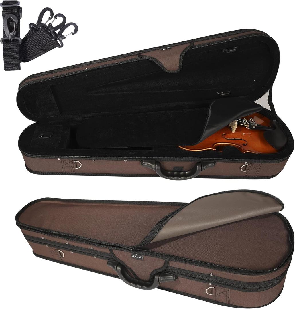 Adm 4/4 Full Size Violin Hard Case Basic Professional Triangular Shape Backpack, Super Light Suspension (Brown)