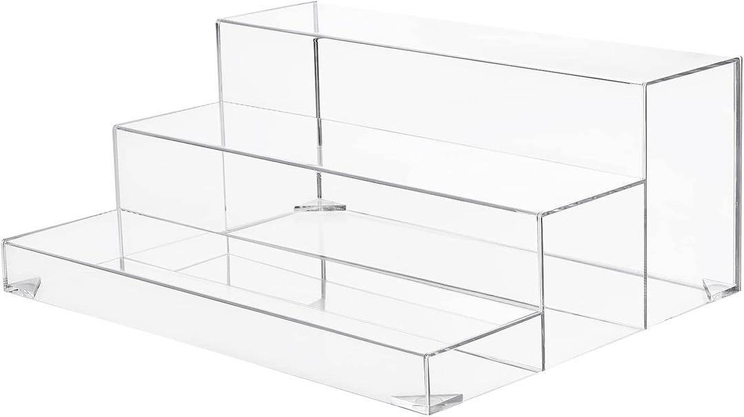 3-Tiers Assembled Back Bar Bottle Rack Display, Clear Acrylic Stand Riser 15x6x12 inches