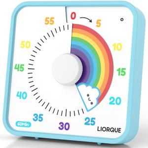 LIORQUE 60 Minute Visual Timer for Kids and Adults, Non-Ticking 7.5 Inch Large Visual Countdown Timers for Classroom Desk Countdown Clock with Magnetic Backing, Kids Pomodoro Timer Clock (Rainbow)