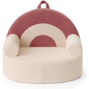 Blissful Diary Toddler Chair Comfy, Foam Kids Chair with Soft Teddy Plush, Toddler Reading Armchair with Cute Arclet Designs- Light Cream