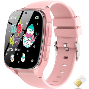 4G Kids Smart Watch - Smartwatch for Kids with SIM Card, SOS Call Camera Video Alarm Stopwatch AudioBook Music Games Pedometer Gift Toys for 4-12 Years Old Boys and Girls(Pink)
