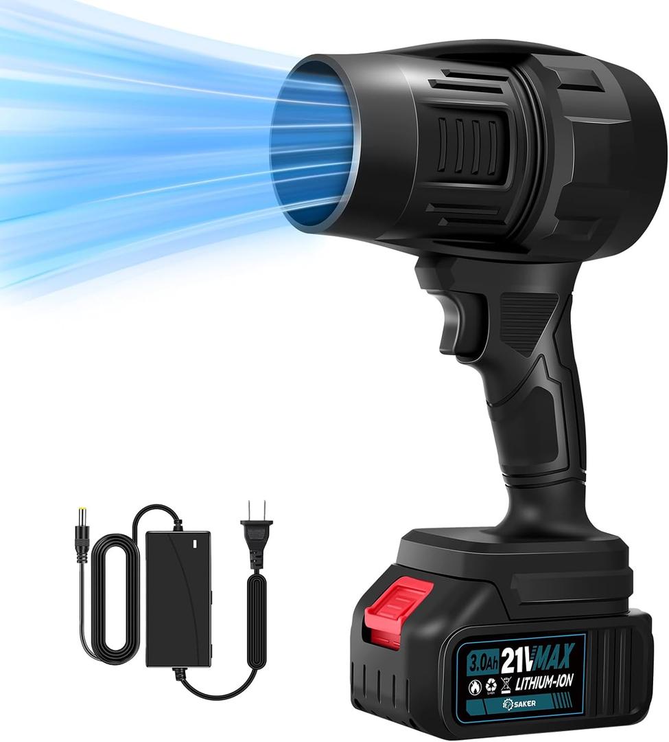 Saker Cordless Leaf Blower Portable Dust Cleaner Handheld Jet Blower 180000 RPM Compressed Air Duster with Adjustable Speed for Patio Cleaning, Drying,Camping 1 Battery