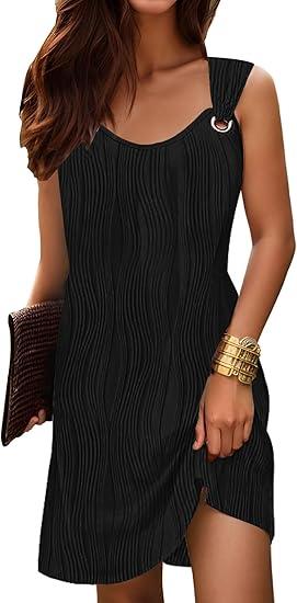 ETCYY Vintage Summer Dresses for Women 2025 Sleeveless Beach Sundress Cover Ups Swing Casual Loose Tank Shirt Dress M