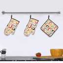 Mid Century Modern Retro Oven Mitts and Pot Holders Sets of 3 Vintage Decorative Heat Resistant Non Slip BBQ Gloves for Cooking Grilling Baking Kitchen Decor