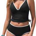 ZAFUL Womens Tankini Swimsuits Tummy Control Bathing Suits 2025 Two Piece Color Block Swim Suit with High Waisted Bottom (Small, Black)