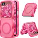 UEEBAI Magnetic for Samsung Galaxy Z Flip 5/Z Flip 6/7 FE Case, Compatible with MagSafe, 2025 Transparent Clear Wave Frame Design Soft Edge Cover Matte Shockproof Phone Case- Hot Pink