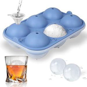 Ice Ball Maker, TINANA Reusable 2.5 Inch Ice Cube Trays, Easy Release Silicone Round Ice Sphere Tray with Lids & Funnel for Whiskey, Cocktails & Bourbon Blue