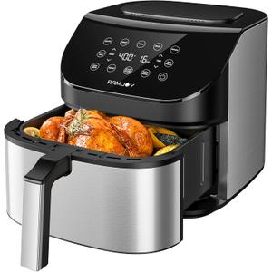Air Fryer 6.8 Quarts, 10-in-1 Functions, Air Fry, Roast, Bake, Broil, Dehydrate, Large & Compact Air Fryers, Nonstick & Dishwasher-Safe Airfryer Basket, Stainless Steel Air Fryer, Easy to Use