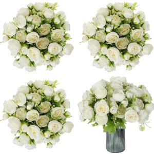 Sumind 16 Bundles Peonies Artificial Flowers Bulk Wedding Silk Faux Flowers with Stems Faux Peony Wedding Bouquets for Bride Florals Arrangements Decor for Table Centerpiece Vase Decoration(White)