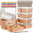 LNYZQUS 7 x 5 Small Aluminum Pans with Lids 25 Pack, 1.5lb Heavy Duty Foil Baking Tins To Go Containers,Individual Leftover Containers Baked Food Holders Boxes for Oven Grill-Champagne