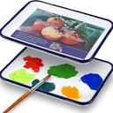 SABLUE 2 Pcs White Enamel Butcher Tray Palettes 7.5" x 11" Triple Coated Tray Painting Mixing Color Theory Classic Rectangular Metal Serving Art Supplies Food Storage Home Organization S0051