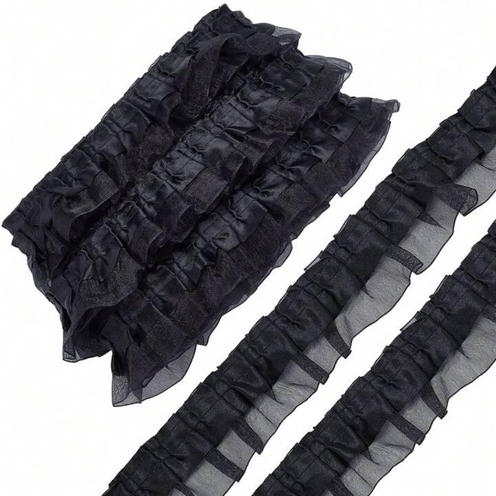 GORGECRAFT 11 YardsLace Ribbon Pleated Lace Edge Trim Black Ruffle Chiffon Edging Trimmings Tulle Fabric for Cloth Applique Embellishment DIY Sewing Crafts M
